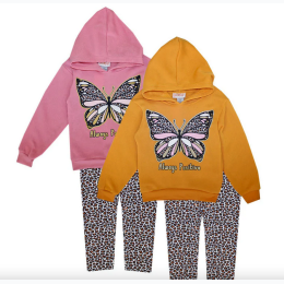 GIRLS PINK Butterfly Hooded Fleece Legging Set - 2 Color Options