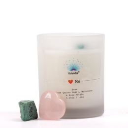 Premium Soy Blend Glass 5oz Candle w/ Crystals - Love Me - True Rose Scent