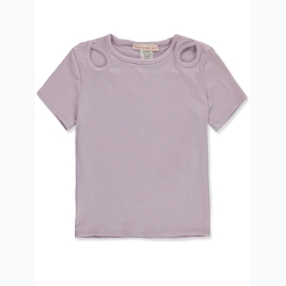 Girl's Keyhole Short Sleeve Ribbed Top in Lilac