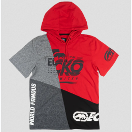 Men's Ecko Unlimited Color Block Short Sleeve Hoodie Shirt in Red