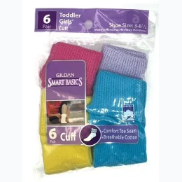 Toddler Girl’s Cuff Socks - 6 Pack - Shoe Size: 3-8.5