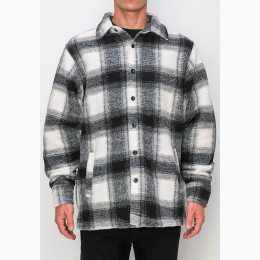 Men's Felted Plaid Overshirt - in Black/White