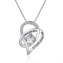 Women's Platinum Zircon Hollowed Heart Love You To The Moon & Back Mom Necklace