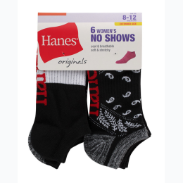 Women’s ‘Hanes’ No Show Socks in Black - Fits Shoe Size 8 - 12