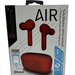 AIR True Wireless Bluetooth Earbuds with Charging Case in Red