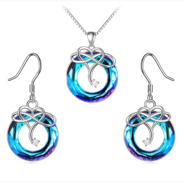 Infinite Love Crystal Rhinestone Circle Pendant Necklace & Earrings Set