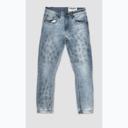 Boy's Logo Embossed Denim Jeans in Ice Blue Wash