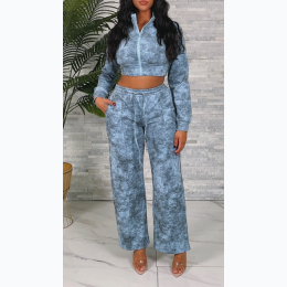 Junior's Tie Dye Long Sleeve Crop Jacket & Pants Set - 2 Color Options