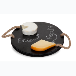 Round Wooden Cheese Board with Rope Handles 10in