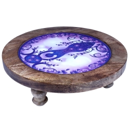 12" Moon Goddess Round Glass Top Wooden Altar Table