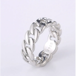 Men's Sterling Silver Link Chain Wedding Style Band Ring