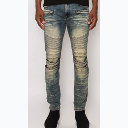 Men's Creased Denim Biker Jean