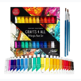 Crafts 4 All 24 Acrylic Paint Set with 3 Bonus Brushes