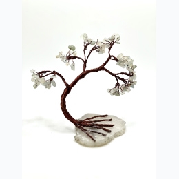 Small Curved Gemstone Wire Tree on Polished Quartz Base - Aquamarine