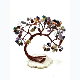 Small Curved Gemstone Wire Tree on Polished Quartz Base - 7 Chakra