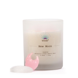 Premium Soy Blend Glass 5oz Candle w/ Crystals - New Moon - Jasmine Scent