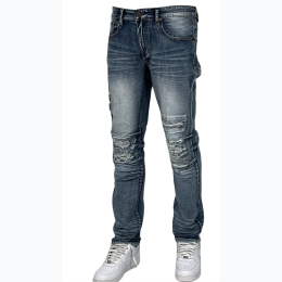 Men's Distressed Slim Fit Jeans in Dark Wash