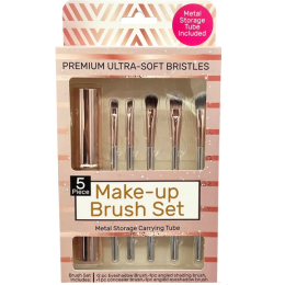 Premium Ultra-Soft Bristles 5pc Make-Up Brush set w/ Metal Carrying Tube