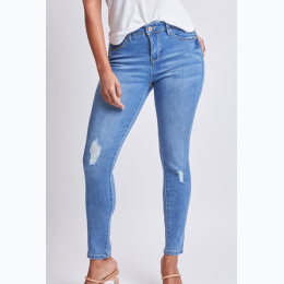 Missy Basic Skinny Jean w/ Functional Front Pocket in Ripped Medium Wash