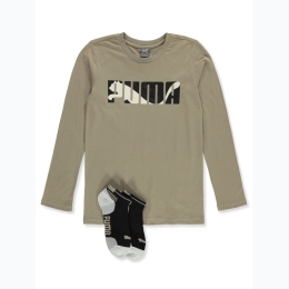 Boy's PUMA Long sleeve T-Shirt & Matching Sock Set in Brown