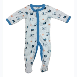 Baby Boy Beach Theme Print Button Down Coverall in Blue