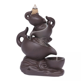 Tea Pot Backflow Incense Burner w/ Assorted Cones - 5"H
