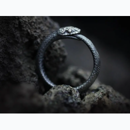 Men's Textured Matte Black Open End Adjustable Snake Ring