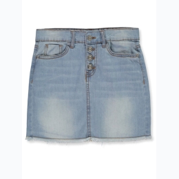 Girl's 4-Button Frayed Hem Denim Skirt in Light Wash