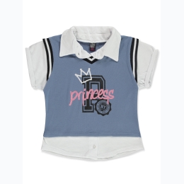 Girl's Star Ride Varsity Princess Twofer Top in Denim Blue