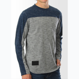 Men's ZIMEGO Long Sleeve Color Block T-Shirt - GREY/BLUE - SIZE S