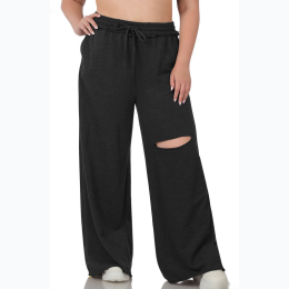 Plus Size French Terry Laser Cut Pants in Grey