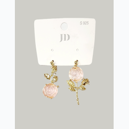 Vintage Pink Glass Rose & Gold Stem Drop Earrings