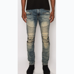 Men's Creased Biker Denim Jean - 2 Color Options