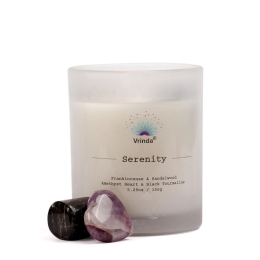 Premium Soy Blend Glass 5oz Candle w/ Crystals - Serenity - Frankincense & Sandalwood Scent