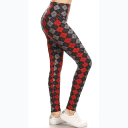 Women's Argyle Print 5 Inch Band Yoga Style Leggings - One Size Fits Most - Size 0 - 12