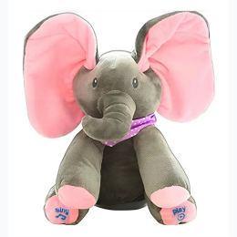 Elza 12 Inch Musical Elephant Plush with Moving Floppy Dancing Ears – Animated and Interactive Peek A Boo