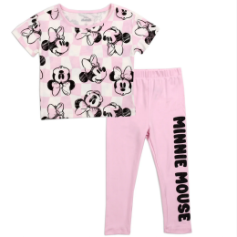 Toddler Girl Checked Minnie Mouse Legging Set in Pink